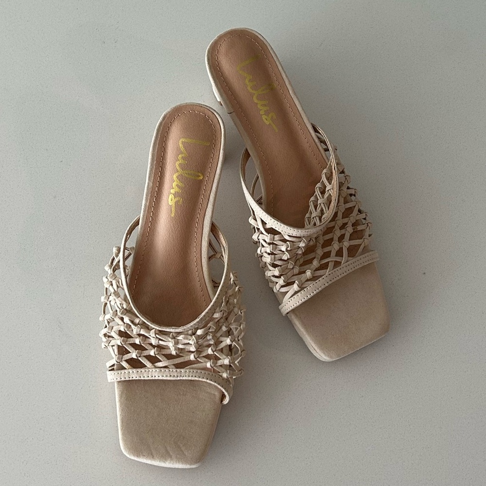 Lulu’s Cream Heel Mules with Woven Design